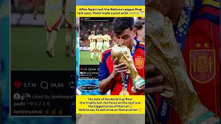 Pedri made a post with: 𝟏𝟗 𝟎𝟕 𝟐𝟔 🗓️The date of the World Cup final? #fifaworldcup #spain #pedri