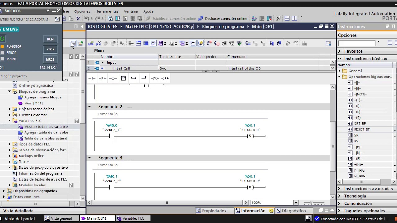 TIA PORTAL INSTRUCCIONES SET Y RESET - YouTube