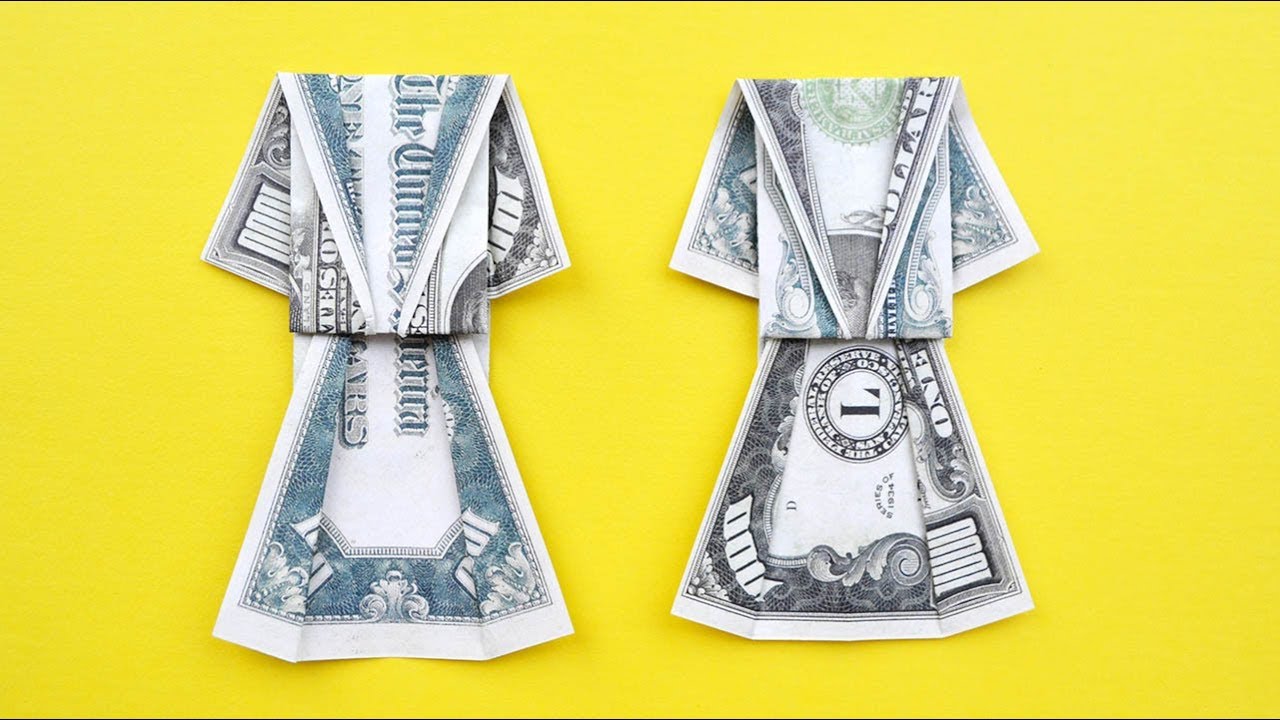 Very Easy Money Dress Origami Dollar Tutorial Diy Folded No Glue And Tape