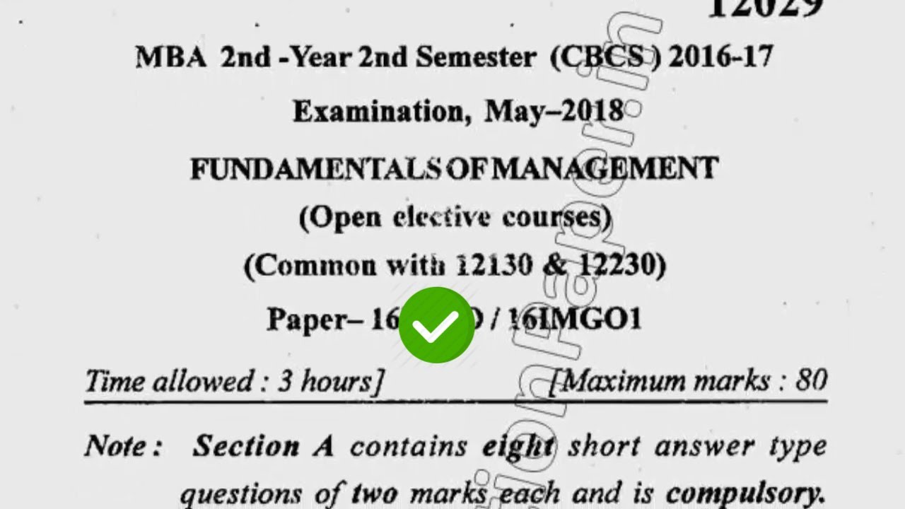 2018 Mdu MBA 2nd Sem Fundamentals of Management Question Paper - YouTube
