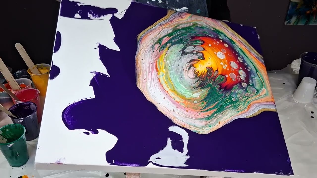 412 Gorgeous sunset straightpour with negative space~must see acrylicpour fluidpour fluidart 