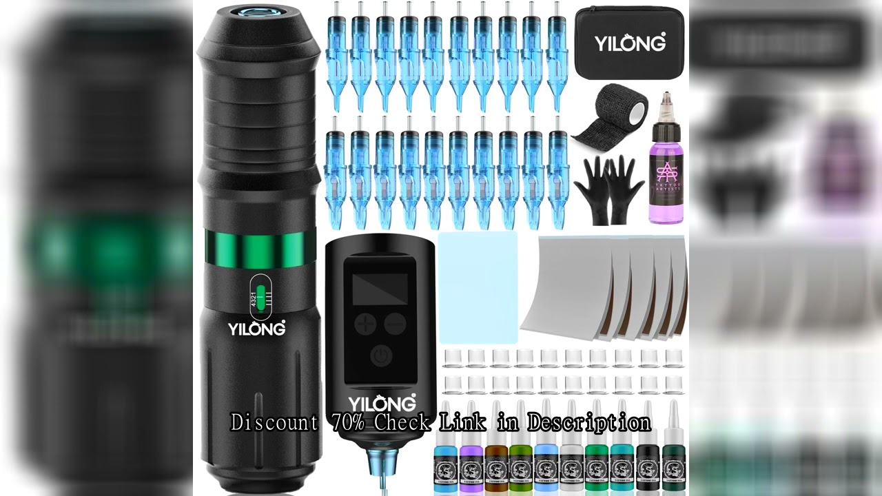 Professional Tattoo Machine Kit Complete Wireless Rotary Machine Pen Set with 1300MAH Power and 20PC