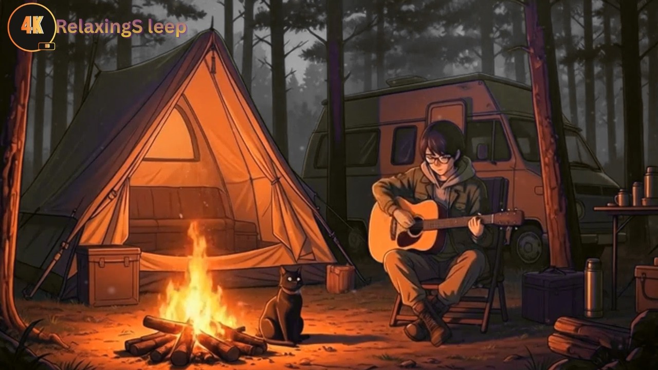 4K Campfire Guitar Under the Stars 🔥 Relaxing Sleep Music in the Forest
