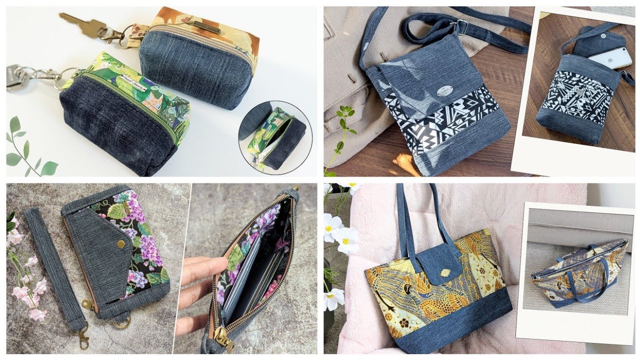 4 Denim and Printed Fabric Ideas | DIY Bags and Purses | Compilation | Old Jeans Ideas | Upcycle