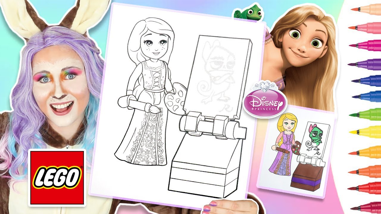 COLORING LEGO RAPUNZEL TANGLED, LEGO Disney Princess Coloring Book Page, Painting Pascal