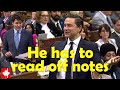 Trudeau Has To Read Off Notes That Would Suggest It Is His FIRST DAY ON THE JOB 