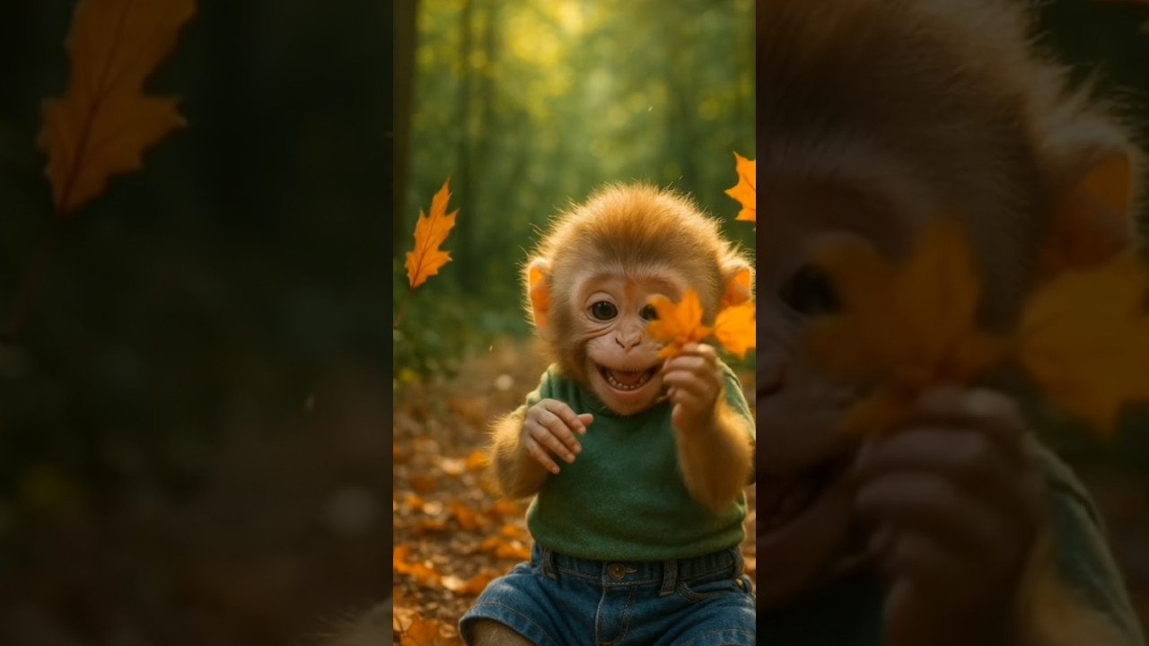 Baby Monkey’s Joyful Autumn Leaf Adventure 🍂🐒Watch this