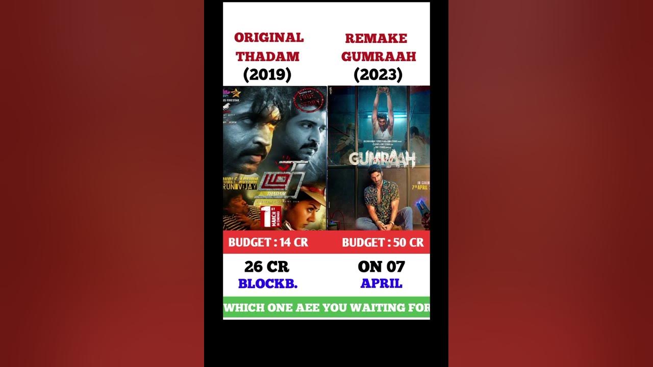 Thadam Vs Gumrah Movie Comparison Box Office Collection shorts