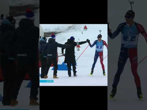 La joie des Bleus champions du monde de biathlon à l'arrivée de Fillon-Maillet #shorts #shortsvideo