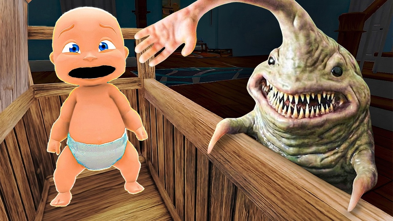 Baby and HAND SEA MONSTER Play Hide and Seek!