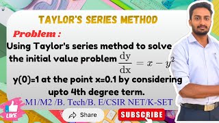Taylor's Series Method | Find y(0.1) | dy/dx = x – y², y(0)=1 | Up to 4th Degree | VTU Maths