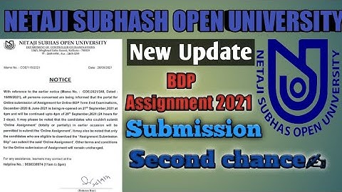 NSOU BDP Notice New Update Assignment Submission second chance for all BDP Students