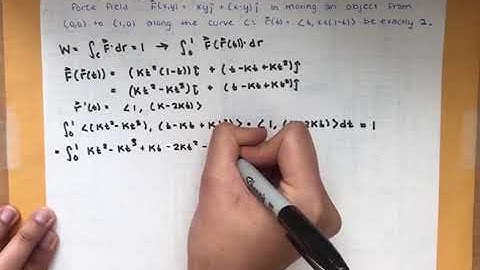 Find the value of the parameter k for which the work done by the force field