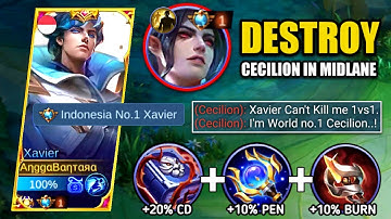 XAVIER VS PHILIPPINES NO.1 CECILION | XAVIER BEST BUILD TO COUNTER PRO CECILION IN MIDLANE | MLBB