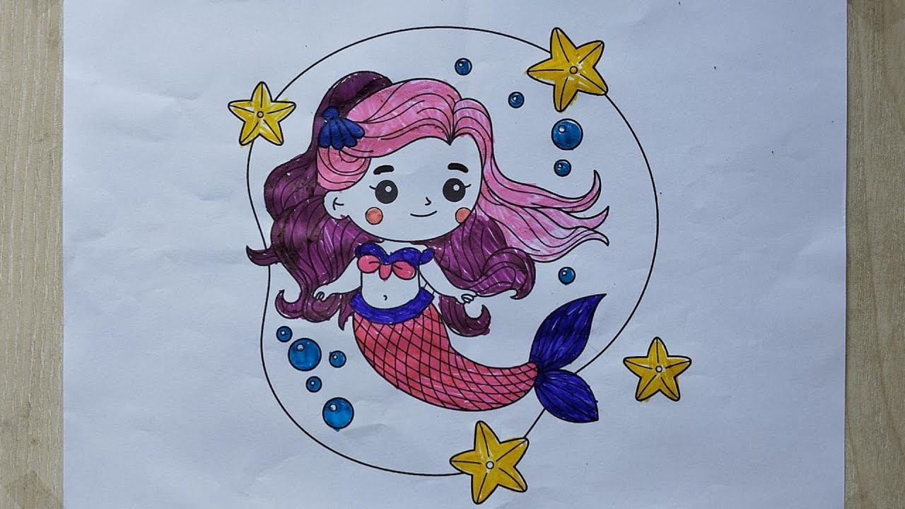How to Color Mermaid Easy for kids step by step II very easy - YouTube