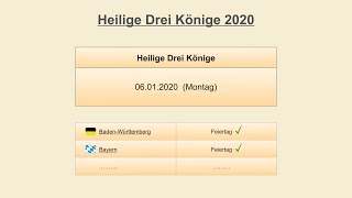 Heilige drei könige 2020 - feiertage deutschland 2020► mehr dazu:
https://www.schulferien-deutschland.info/heilige-drei-koenige-2020►
jahreskalender: https:...