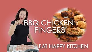 BBQ Chicken Fingers with Eat Happy Kitchen Homemade Ranch Dip (Keto, Low Carb, NSNG)