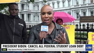Rep.  Ayanna Pressley at the White House student loan debt action