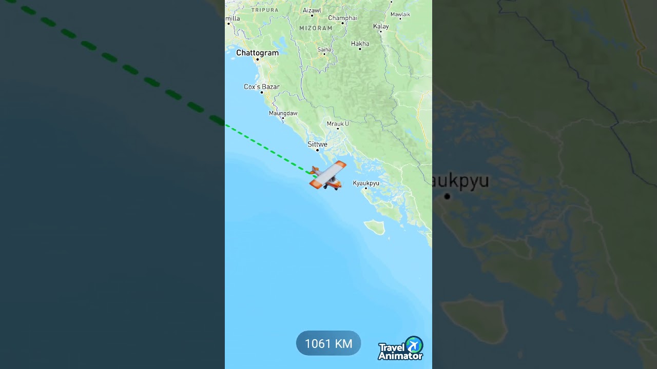 Patna - Bihar to Bangkok - Thailand travel map animation route via flight