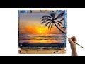 Acrylic painting tutorial ocean sunset for beginners to intermediate  how to paint a sunset beach