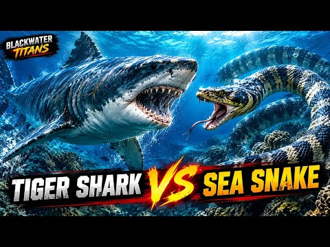 Giant Tiger Shark vs Giant Sea Snake | Epic Ocean Predator Encounte