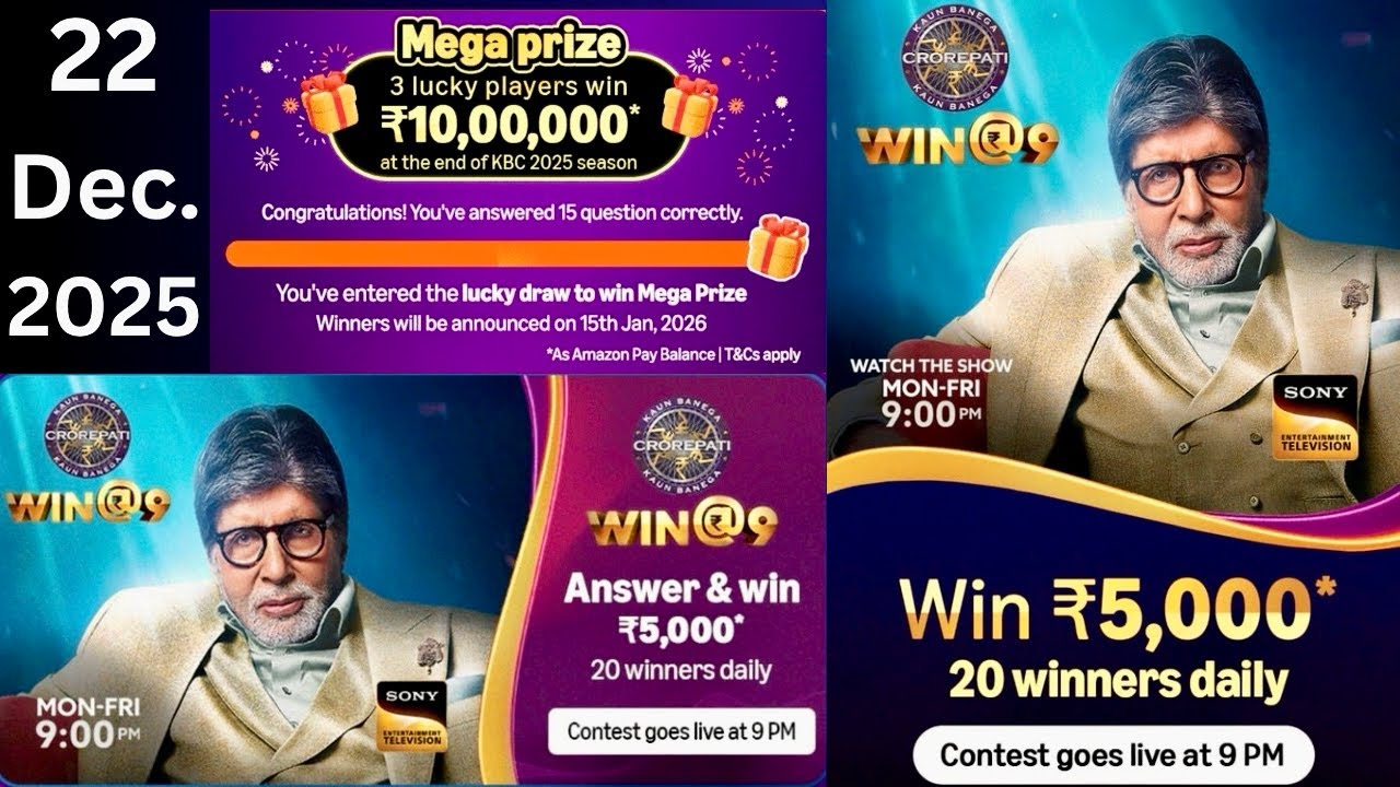 Amazon Win@9 Quiz Answer Today | Amazon KBC Quiz Answer Today | Amazon Contest Crorepati Quiz Answer