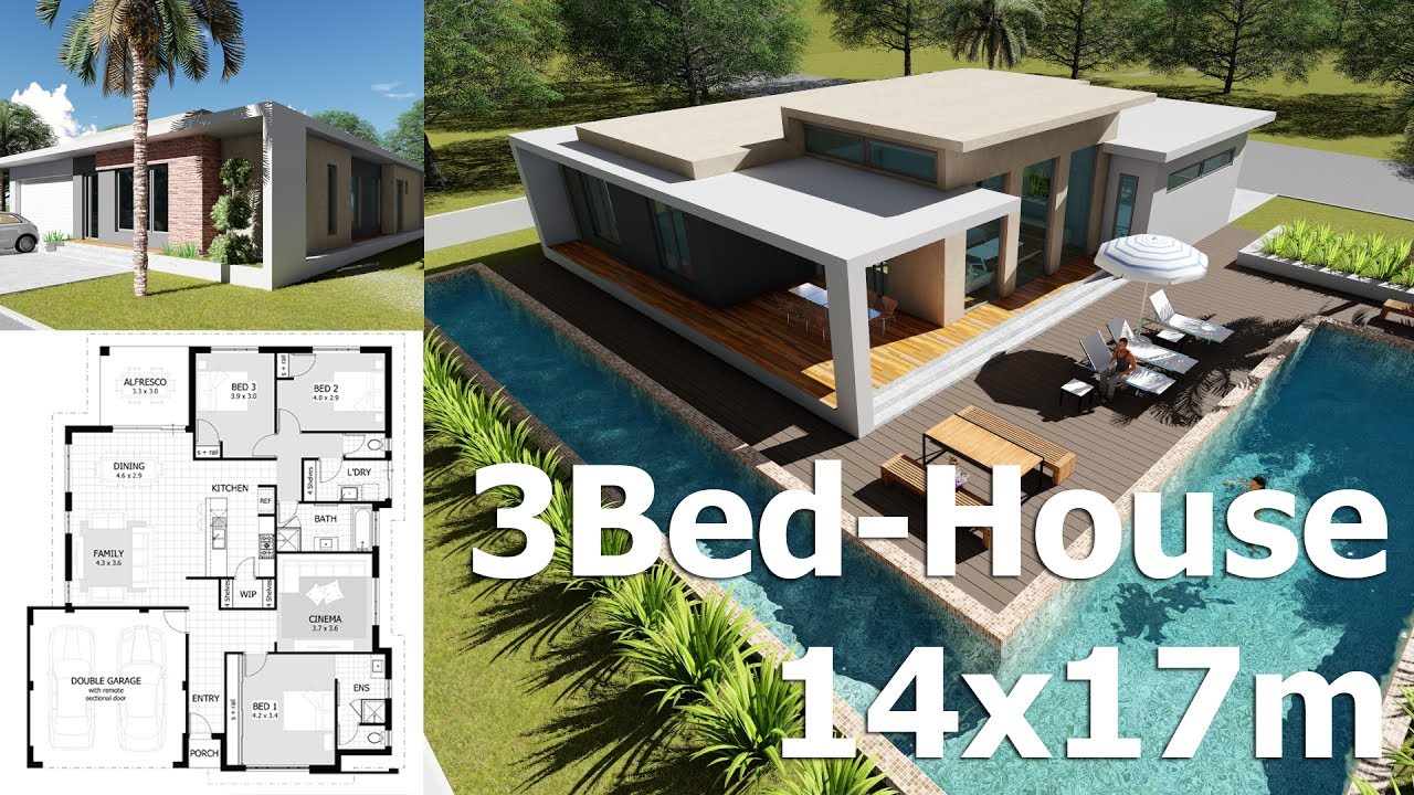 Sketchup 3  bedroom  Exterior House  Design 14x17m from 