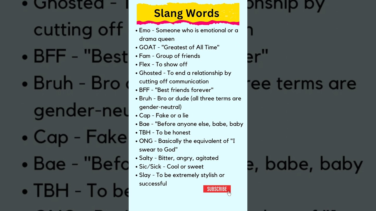 Slang Words In English. 