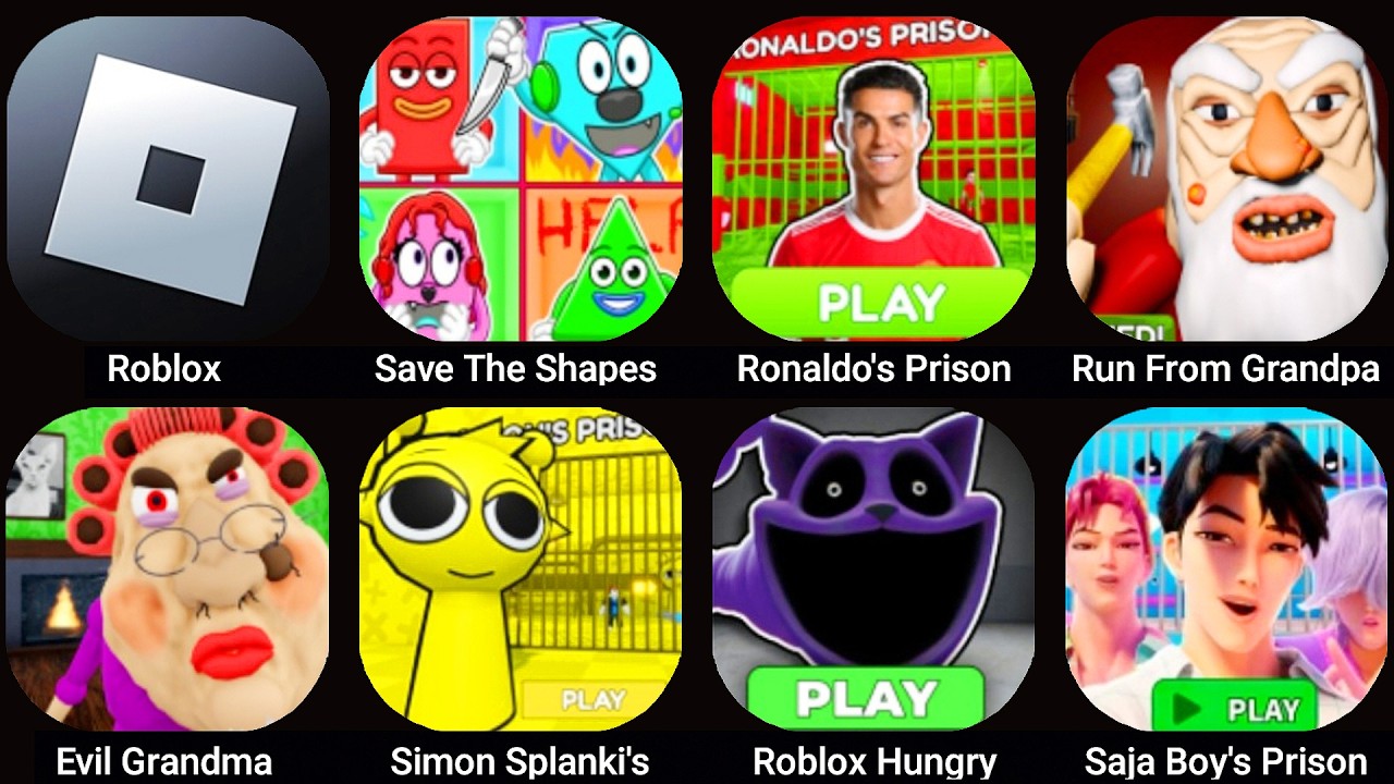 SIMON SPLANKI'S, Save The Shapes, Roblox, RUN FROM GRANDPA, Ronaldo's Prison, Roblox Hungry, .......