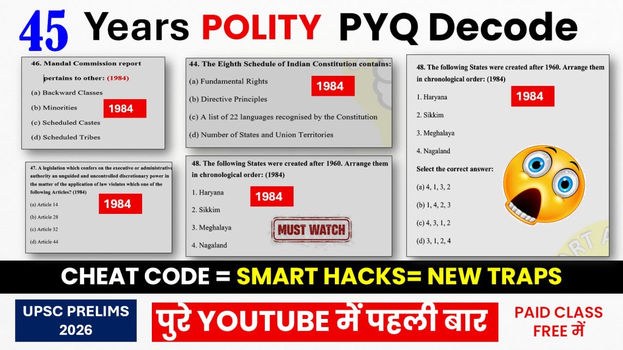 45 Years PYQ with CHEAT CODE 🤯 Smart Hacks & Traps for UPSC Prelims | by Smart Sir
