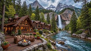 Calming Summer Nature Sounds with Waterfall 🌿🔥 Piano Music, Campfire, Bird to Study, Relax