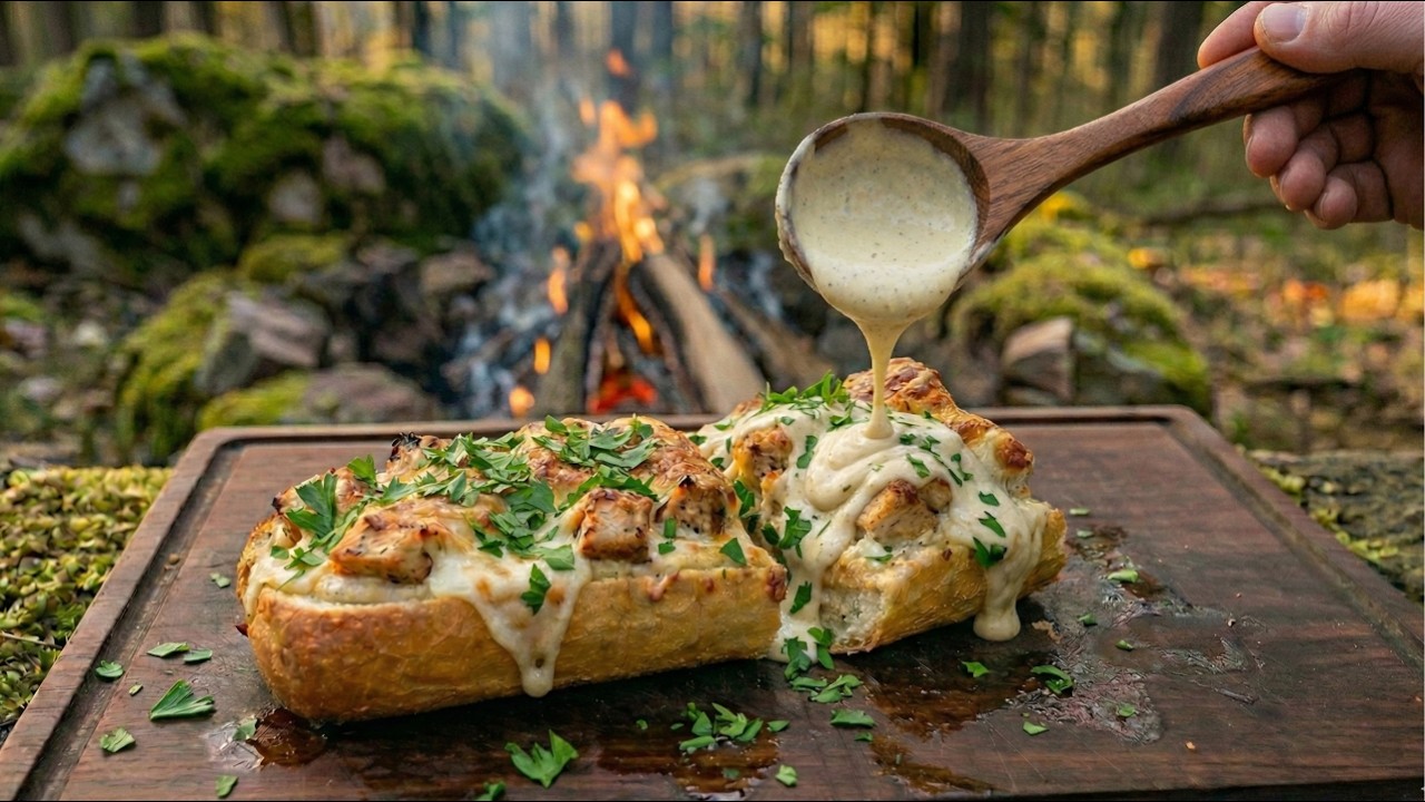 The Epic Chicken ALFREDO Sandwich / Cooking in Rain