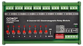 PCF8574 I2C 8 Channel SPDT 10 Amp Power Relay Module, with Direct Control Switches, DIN Rail Mount