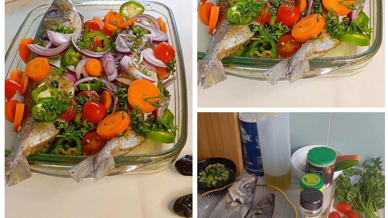 Poisson Entier🐟 au four avec des Légumes du Soleil🌞🥕🌶️🍅🍎🫑🥒
