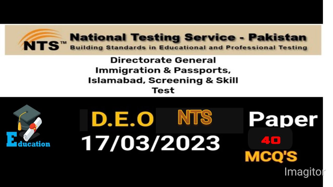 DEO Data Entry Operator Paper.Immigration Department Paper DEO,NTS, OFFICE Islamabad