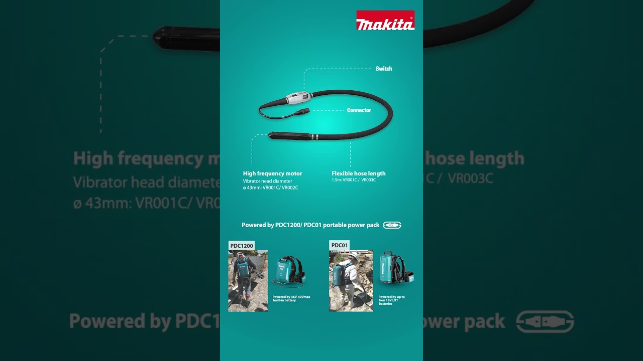 Makita Battery Powered Concrete Vibrator - VR001C 
