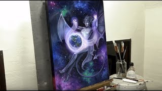 Speed Painting of a Giant Space Faerie Casting a Spell on Earth