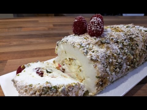 Pistachio Meringue Roulade With Raspberry