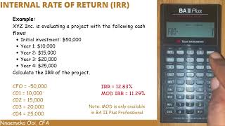 Internal Rate of Return - (IRR): CFA Cash flow Worksheet: EXAMPLE 2