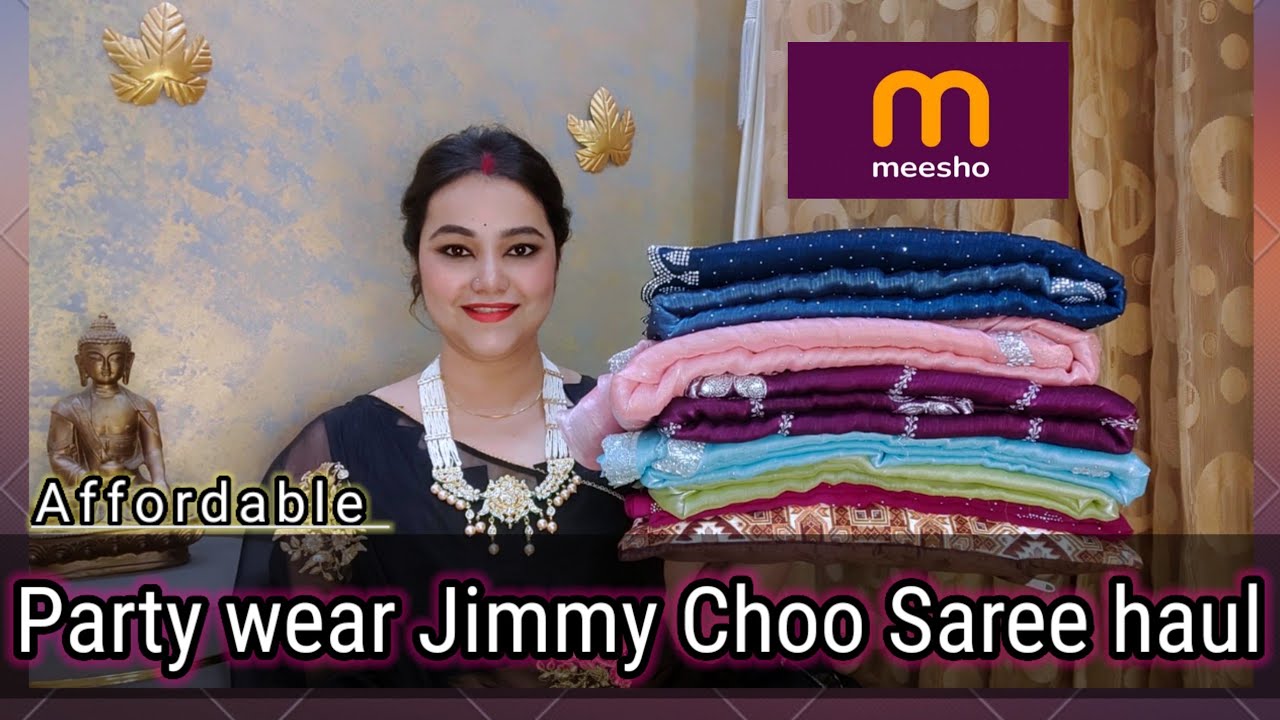Meesho Party wear Jimmy choo Saree haul || Trendy saree haul under Rs.1100 || @poojachoyal7135