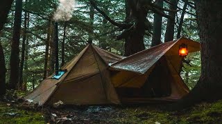 Solo Camping In Heavy Rain & Hail Storms - Stovehut 70 Video Compilation