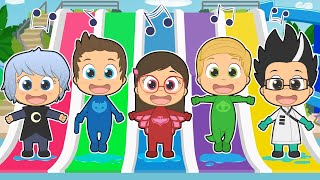 FIVE LITTLE BABIES 🦸‍♂️🦸 With the Pijama Superheroes on Slides