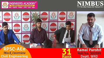 Congratulations Kamal Purohit ( WRD - AEn ) | Mock Interview -Engineers Academy Toppers in RPSC AEn