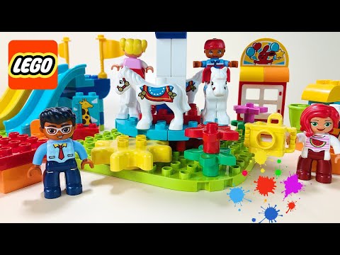 LEGO DUPLO Fun family fair instructions and play. Set 10841 toy unboxing. Learning colours