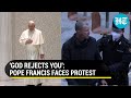 Watch man protests Pope Francis' audience at Vatican; Shouts, 'You're not a king'