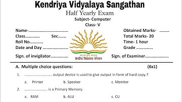 KVS Class 5 Computer Half Yearly Exam Sample Question Paper / For kendriya vidyalaya students