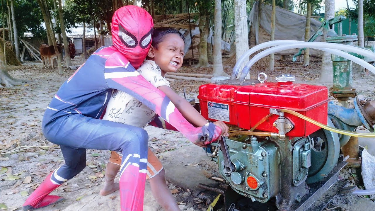 Old Kirloskar Salo Machine Startup Challenge!! By Small Spider-man.Funny Style Machine Start.