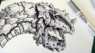 Rock dragon illustration using ecoline brush pens time lapse art narrated tutorial
