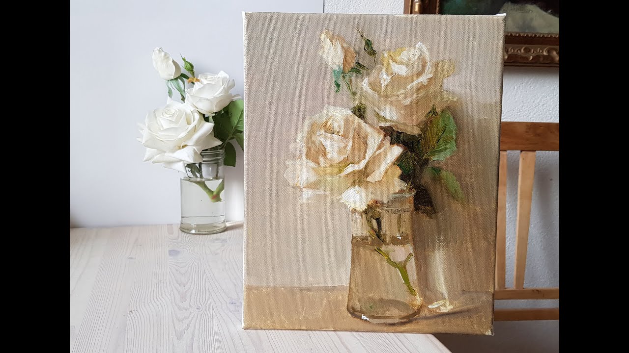 Белые розы. Видеоурок по живописи