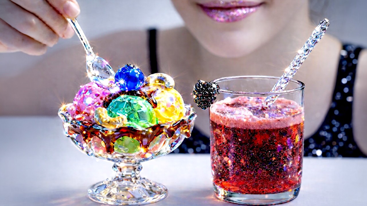 Chilled Ice Cream & Raspberry Smoothie... BUT Made of GLASS🍓✨(Satisfying ASMR Cooking)